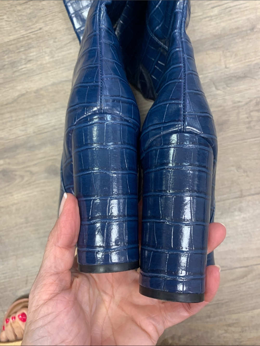 Steve Madden Navy Croc-Embossed Pointed Toe Over-the-Knee Boots size 8 - Picture 5 of 8